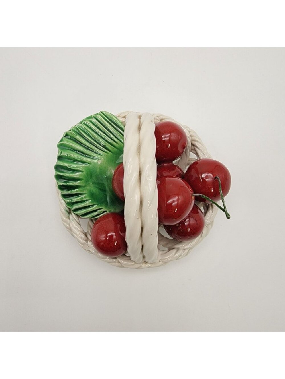 Vintage Italian Pottery Basket Of Cherries Sculpture - Picture 5 of 12